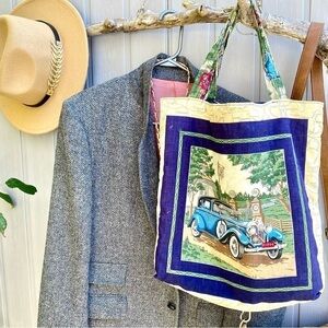Handcrafted vintage antique cars bag w country prairie vibe